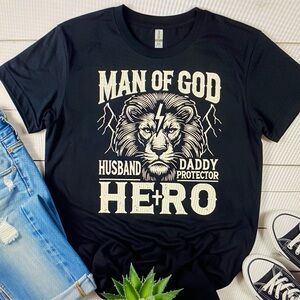 Man of God T-shirt Unisex Adults Size Large Black Short Sleeve Top Graphic Tees